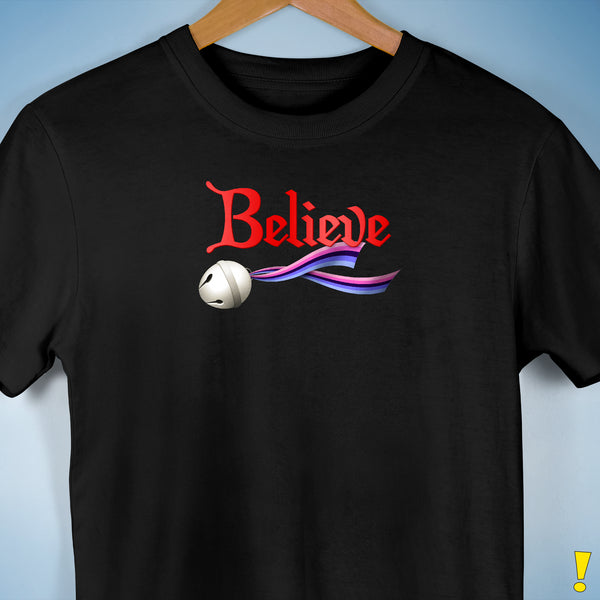 Believe Omnisexial Pride Flag Jingle Bell Premium Unisex T-Shirt - Black